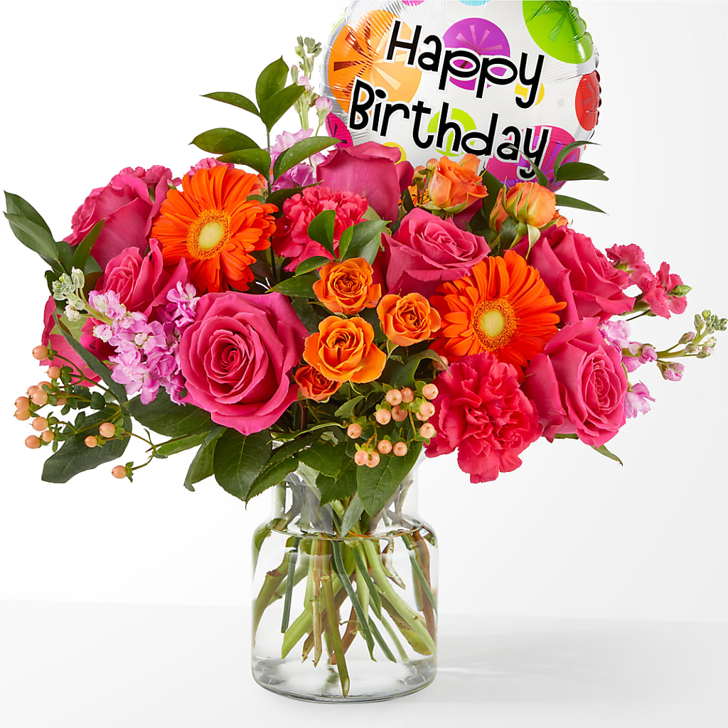 Fiesta Bouquet with Birthday Balloon – Concord Flowers, Concord CA