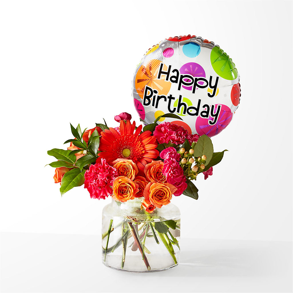Fiesta Bouquet with Birthday Balloon – Concord Flowers, Concord CA