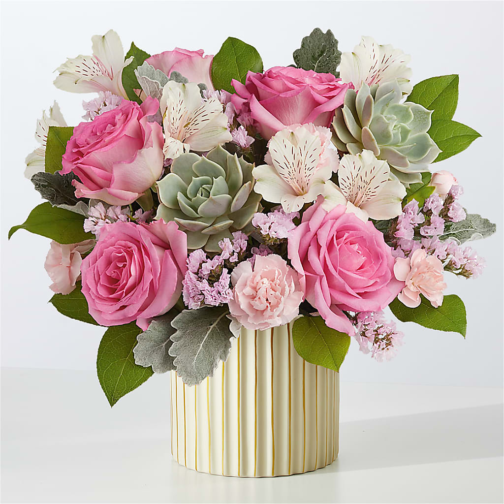 Dusty Rose Bouquet with Ivory Vase – Concord Flowers, Concord CA