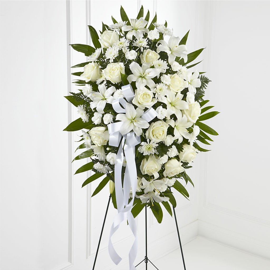 Exquisite Tribute Standing Spray-White Ribbon – Concord Flowers, Concord CA
