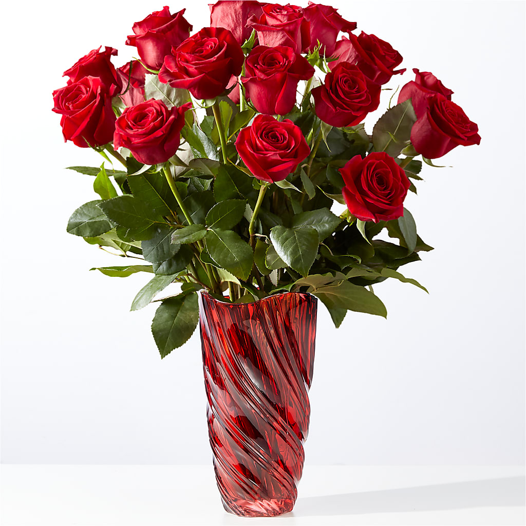 Classic Love Red Rose Bouquet with Luxe Swirl Vase – Concord Flowers, Concord CA