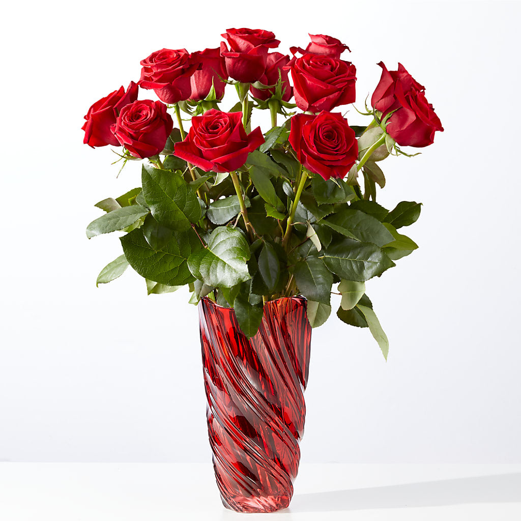 Classic Love Red Rose Bouquet with Luxe Swirl Vase – Concord Flowers, Concord CA