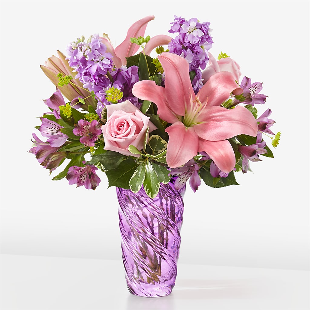 Precious Petals Bouquet with Luxe Swirl Vase – Concord Flowers, Concord CA