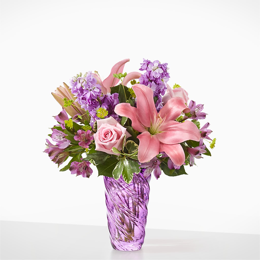 Precious Petals Bouquet with Luxe Swirl Vase – Concord Flowers, Concord CA