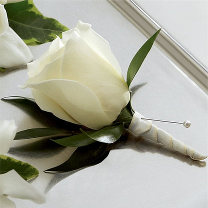 White Rose Boutonniere –  Concord Flowers, Concord CA